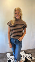 Mock Neck Striped Top (Brown)