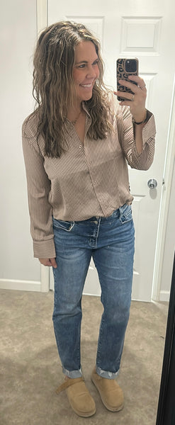 Pin Stripe Button up (Taupe)