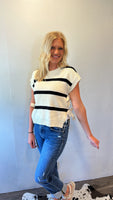 Striped Tie Knit Top (Ivory)