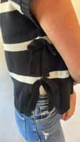 Striped Tie Knit Top (Black)