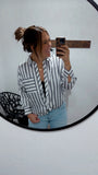 Black Striped Button Top