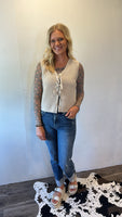 Tie Front Sweater Vest (Beige)