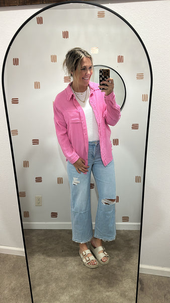 Gauze Button Up (Candy Pink)