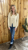 Tie Front Knit Cardigan Loose Fit Round Neck Sweater