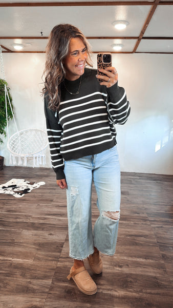 Olive Seam Striped Sweater