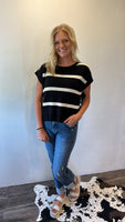 Striped Tie Knit Top (Black)