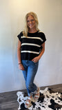 Striped Tie Knit Top (Black)