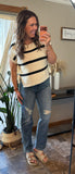 Striped Tie Knit Top (Ivory)