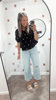Embroidered Floral Black Top