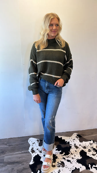 Samantha Striped Sweater (Olive)