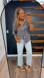 Cheetah Ribbed Button Up