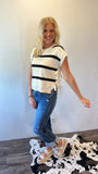 Striped Tie Knit Top (Ivory)