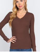 V Neck Layering Long Sleeve (Brown)