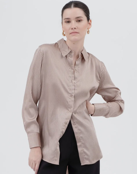 Pin Stripe Button up (Taupe)