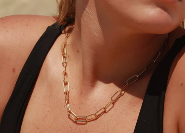 Paper Clip Necklace (18K Gold) (18”)