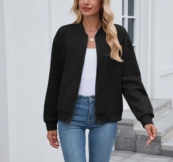 Quilted Zip Up Bomber (Black)