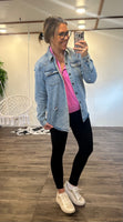 Distressed Longer Denim Jacket (lt blue)