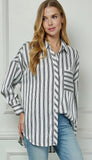Black Striped Button Top