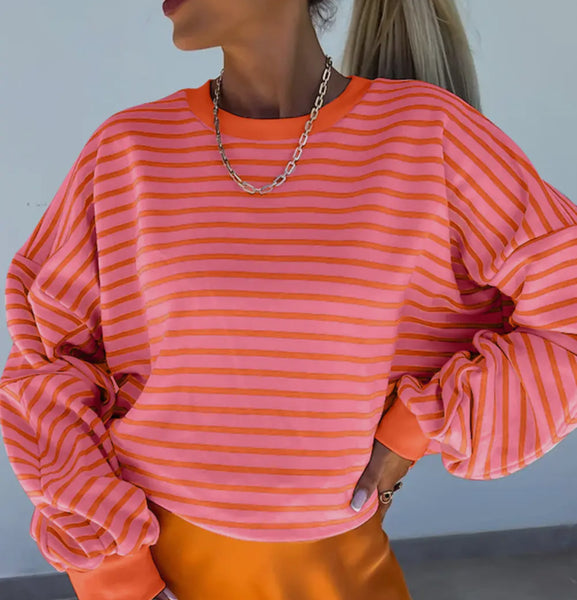 Orange & Pink Striped Crew