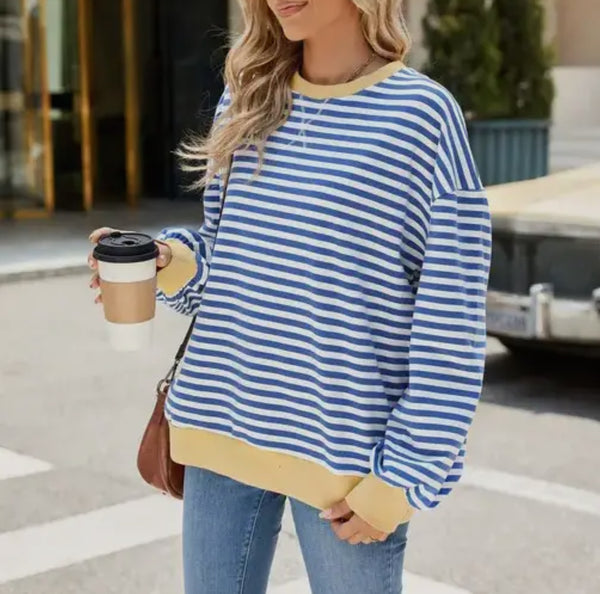 Blue & Yellow striped crew