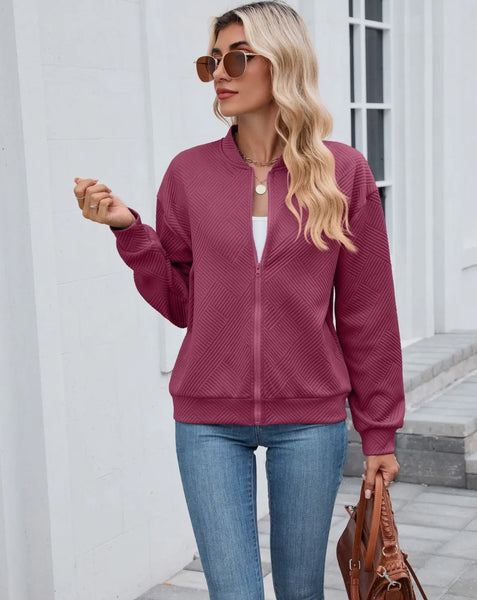 Quilted Zip Up Bomber (Berry)