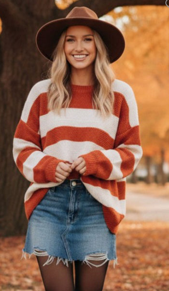 Beverly Striped Sweater (Rust)