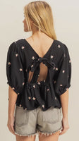 Embroidered Floral Black Top