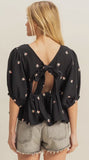 Embroidered Floral Black Top