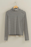 Striped Turtleneck Long Sleeve Top (Black)