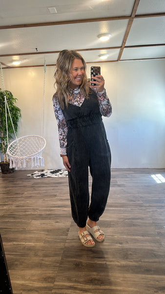 Black Acid Wash Jumpsuit