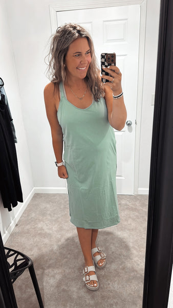 Midi Comfy Casual Dress (Sage)