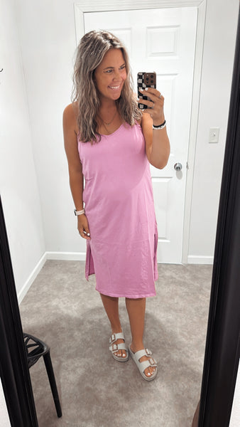 Midi Comfy Casual Dress (Pink)